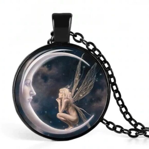 Fairy On a Crescent Moon Necklace - Picture 1 of 6